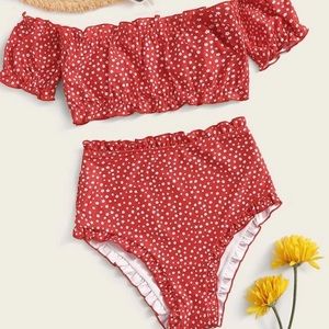 Ditsy floral frill trim Bardot bikini swimsuit